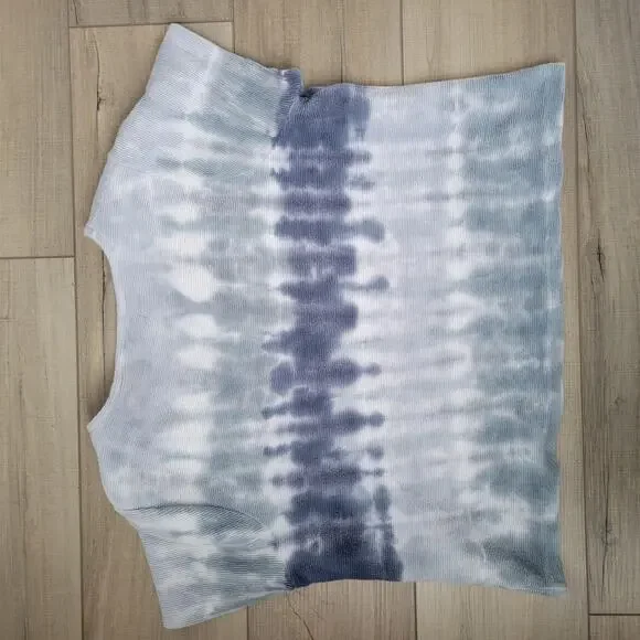 Madewell Ottoman Jacquard V-Neck Setlist Boxy Crop Top Tie-Dye Blue Women Sz XL - Picture 8 of 10